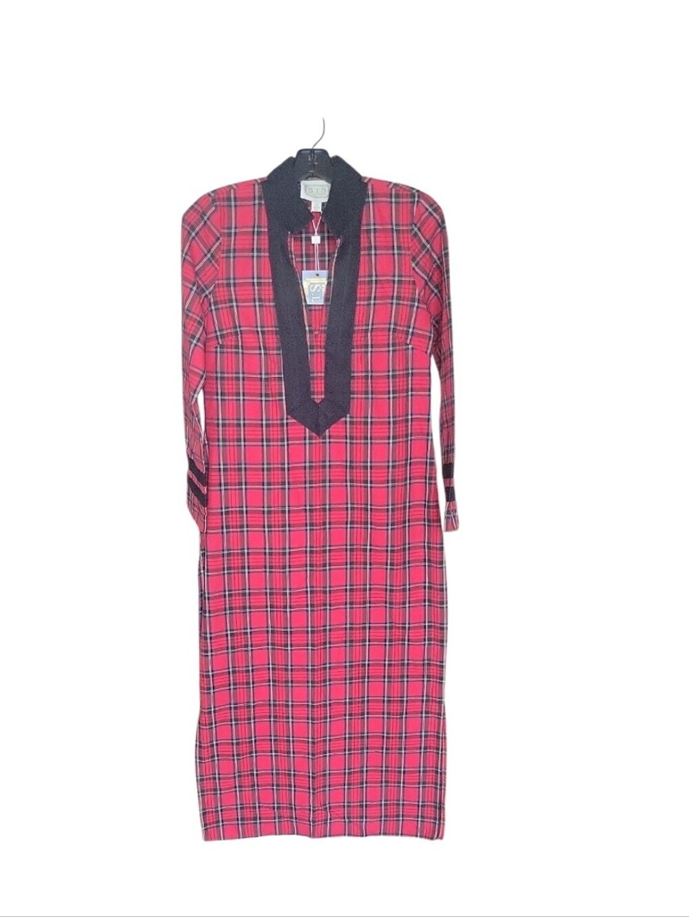 Sail To Sable Red Black Plaid Caftan Dress NWT Size XS - Picture 2 of 16